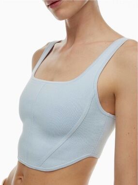 Aritzia Babaton Sculpt Knit Corset Top Light Blue Square Neck Cropped Tank L